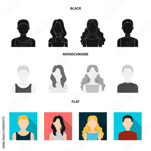Girl with long hair, blond, curly, gray-haired man.Avatar set collection icons in black, flat, monochrome style vector symbol stock illustration web.
