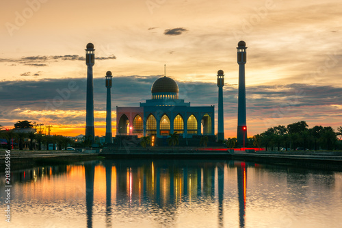 Beautiful sunset of Central Songkhla Mosque, Thailand