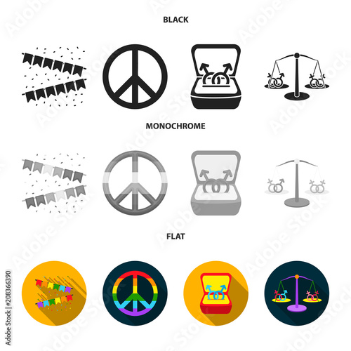 Flags, rainbow, emblem, rings. Gay set collection icons in black, flat, monochrome style vector symbol stock illustration web.