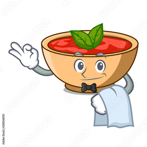 Waiter tomato soup character cartoon photo