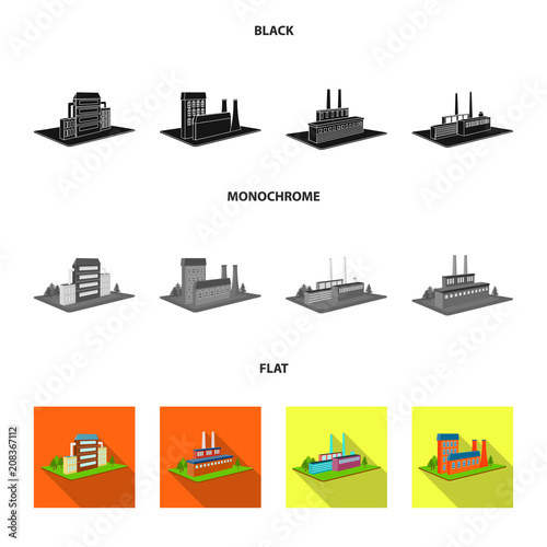 Processing factory,metallurgical plant. Factory and industry set collection icons in black, flat, monochrome style isometric vector symbol stock illustration web.