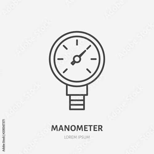Manometer, pressure flat line icon. Plumbing tool sign. Thin linear logo for plumber, welder services.