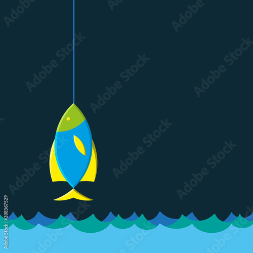 graphic fishing flat cartoon over blue water