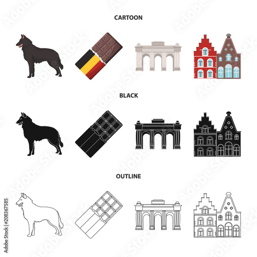 Chocolate, cathedral and other symbols of the country.Belgium set collection icons in cartoon,black,outline style vector symbol stock illustration web.