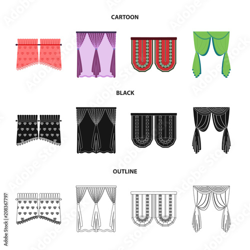 Curtains, stick, cornices, and other web icon in cartoon,black,outline style.Bow, fabric, tulle icons in set collection.