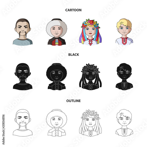 Chinese, ukrainian, russian, eskimo. Human race set collection icons in cartoon,black,outline style vector symbol stock illustration web.