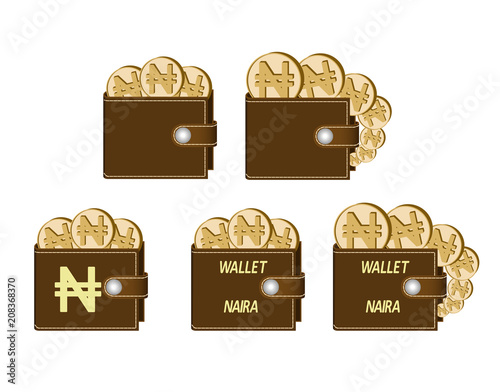 set of brown  wallets with naira coins