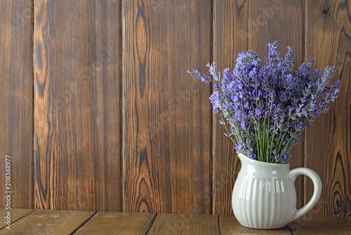 Bouquet of fresh lavender in a jar