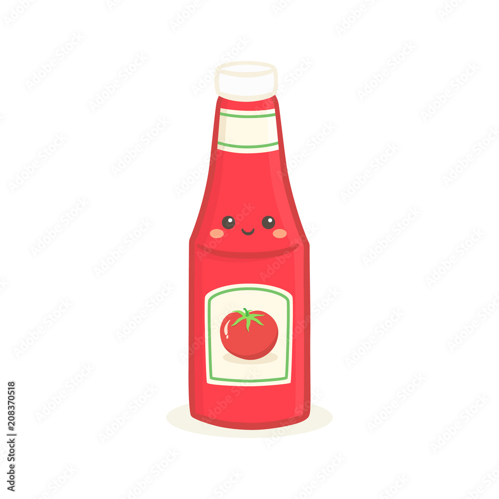 Vecteur Stock Cute Tomato Ketchup Bottle Vector Illustration Cartoon