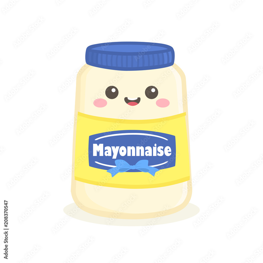 Cute Mayonnaise Mayo Sauce Bottle Jar Vector Illustration Cartoon Smile