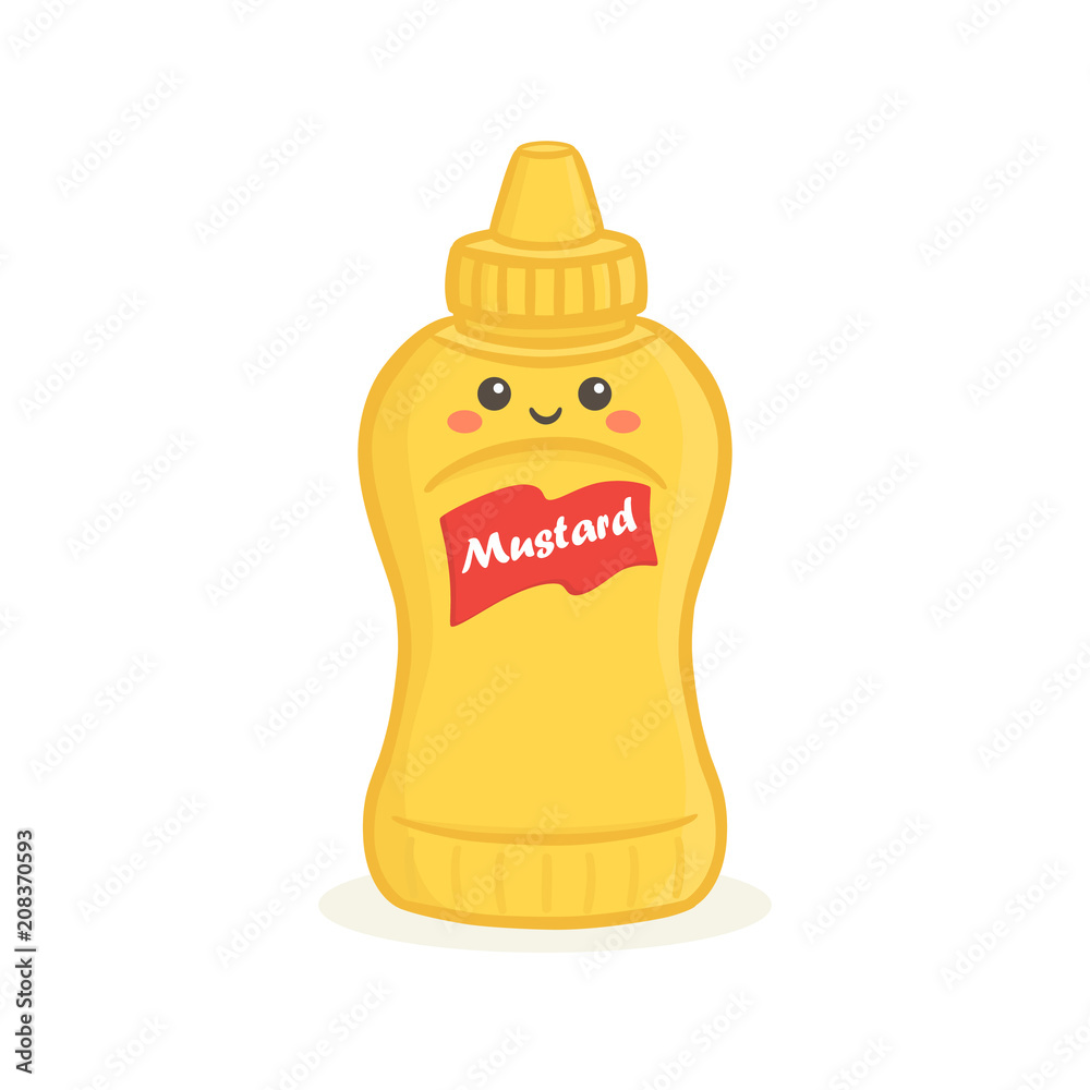 Cute Mustard Yellow Sauce Bottle Vector Illustration Cartoon Smile