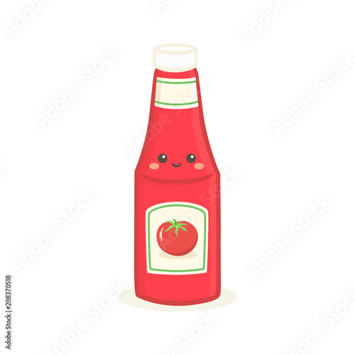 Cute Tomato Ketchup Bottle Vector Illustration Cartoon Smile Stock Vector |  Adobe Stock