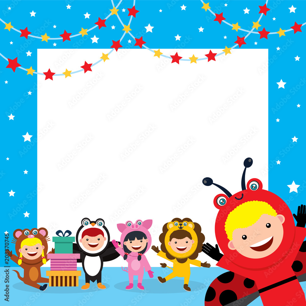 birthday card template with kids in animal costume birthday card template with kids in animal costume
