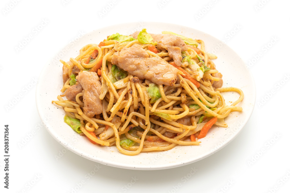 stir-fried yakisoba noodle with pork