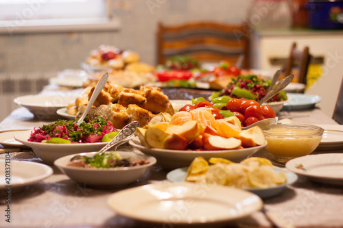 Shot of table full of homemade food at family holiday