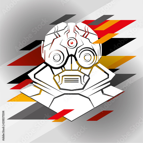 Futuristic Soldier. Vector illustration. Postapocalyptic man portrait. Video game hero, cyborg, robot
