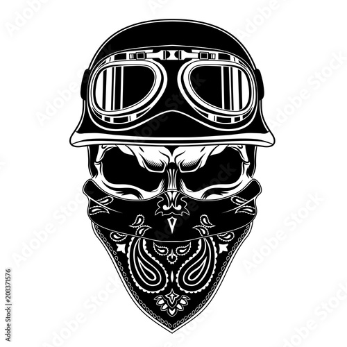 Skull with motorcycle helmet and bandana