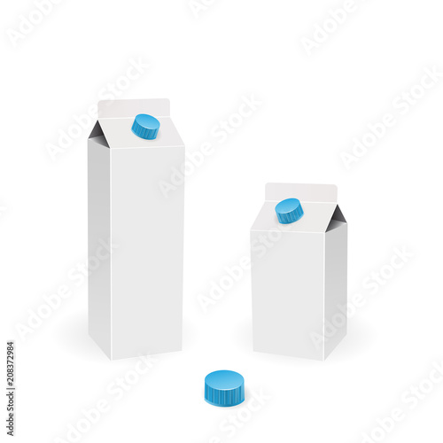 Juice milk blank white carton boxes packages 3d isolated icons vector illustration