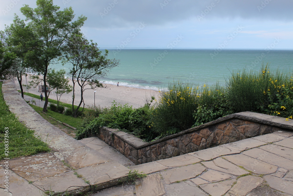 Burgas,Bulgaria-17th of May 2018:Staircase leading to the peaceful empty beach Burgas,Bulgaria-17th of May 2018:Staircase leading to the peaceful empty beach