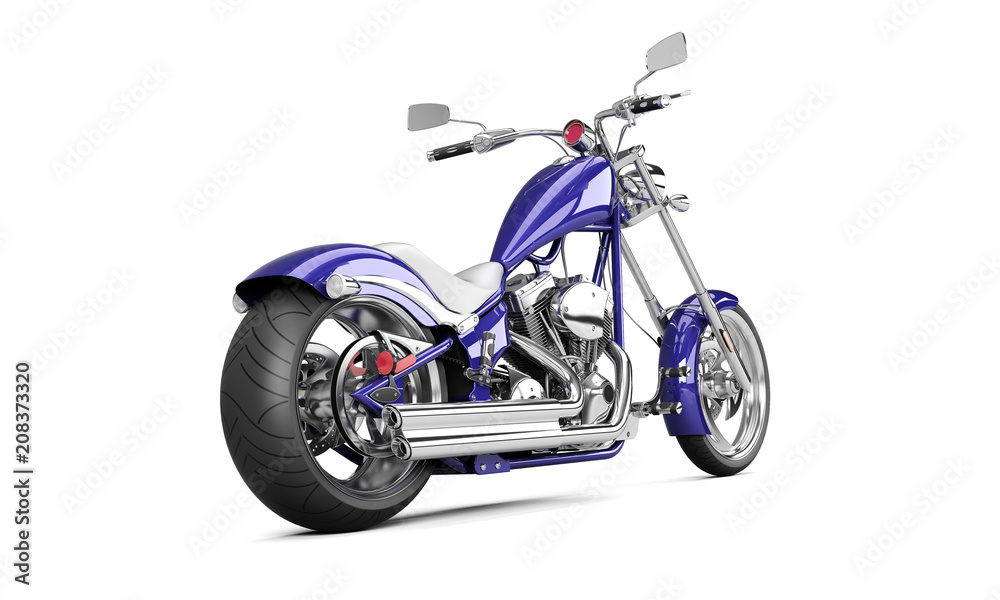 3D render biker motorcycle on a white background