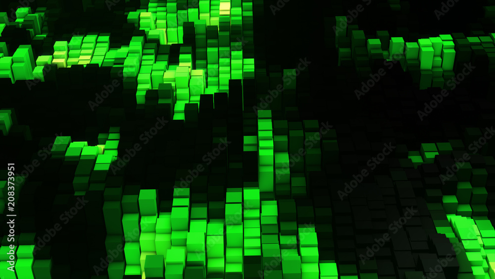 3D render Vj green glow equalizer