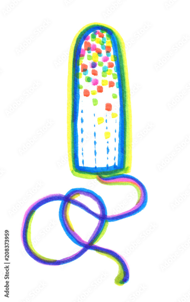 Abstract illustration of a tampon covered in colorful confetti painted in  highlighter felt tip pen on clean white background Stock Illustration |  Adobe Stock
