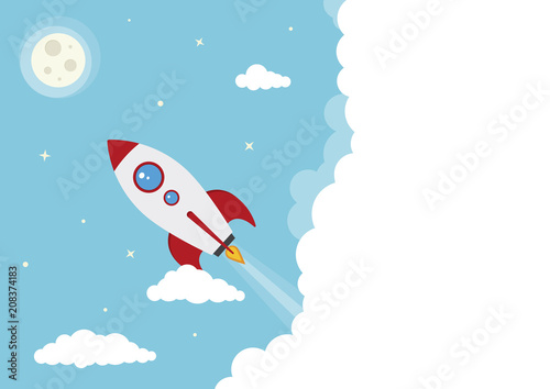 Cartoon Vector Spacing Rocket Launch