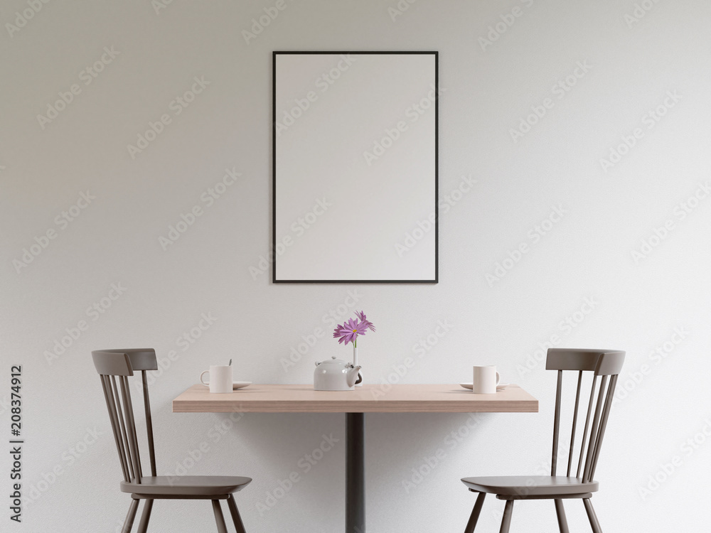 Mockup poster in the cafeteria, 3D render Mockup poster in the cafeteria, 3D render