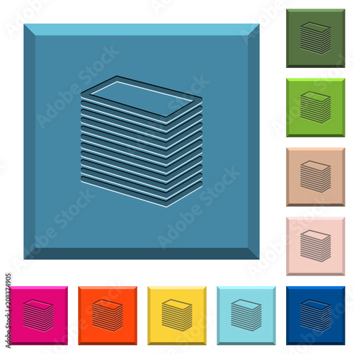 Paper stack engraved icons on edged square buttons