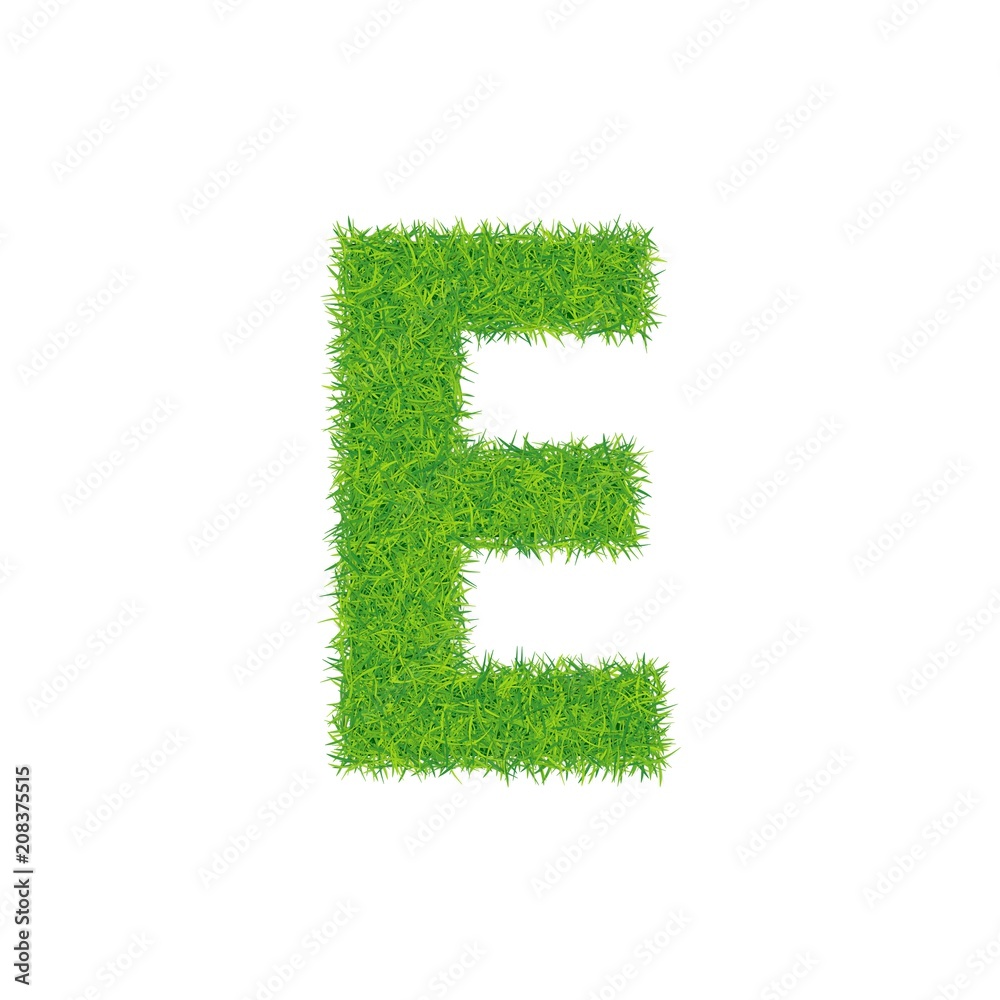 Green grass letter e on white background Green grass letter e on white background