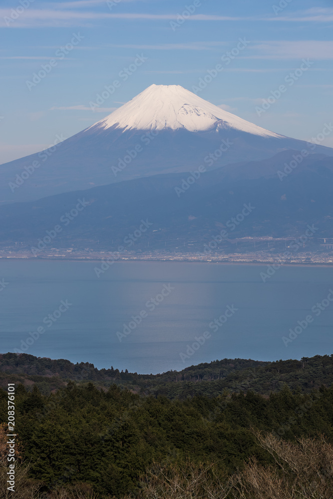 Mountain Fuji and Suruga bay in winter season at Shizuoka prefecture. seen from Mt. Daruyama , Izu city