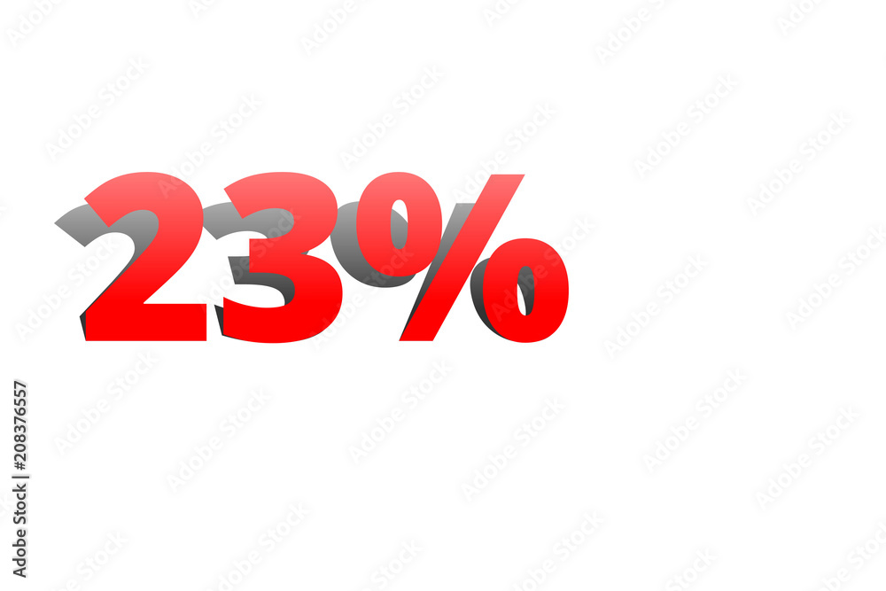 23% rote Prozentzahl mit Schatten auf weißem Hintergrund 23% rote Prozentzahl mit Schatten auf weißem Hintergrund
