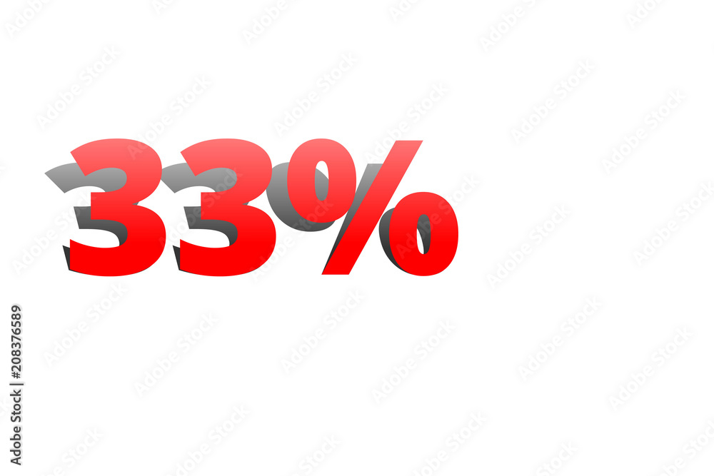 33% rote Prozentzahl mit Schatten auf weißem Hintergrund 33% rote Prozentzahl mit Schatten auf weißem Hintergrund