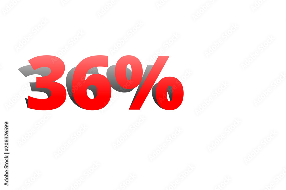 36% rote Prozentzahl mit Schatten auf weißem Hintergrund 36% rote Prozentzahl mit Schatten auf weißem Hintergrund