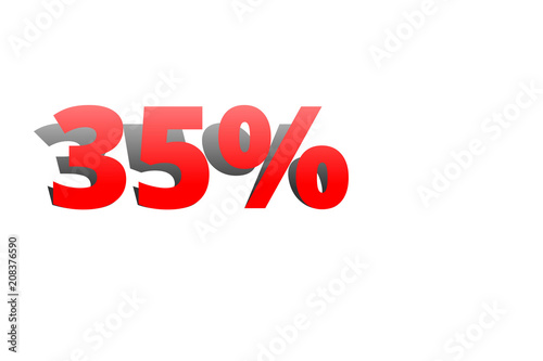 35% rote Prozentzahl mit Schatten auf weißem Hintergrund