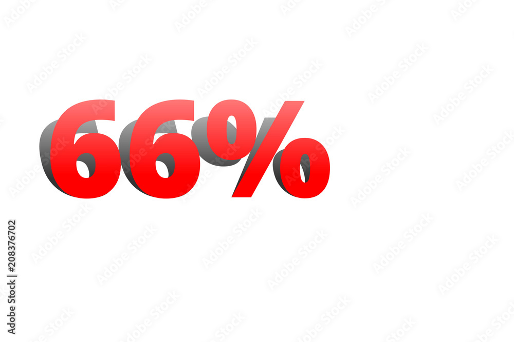 66% rote Prozentzahl mit Schatten auf weißem Hintergrund 66% rote Prozentzahl mit Schatten auf weißem Hintergrund
