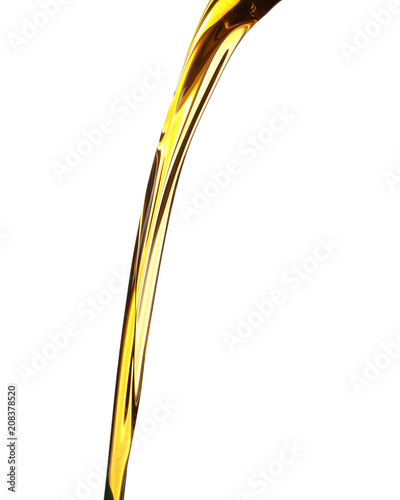 Pouring fresh olive oil on white background
