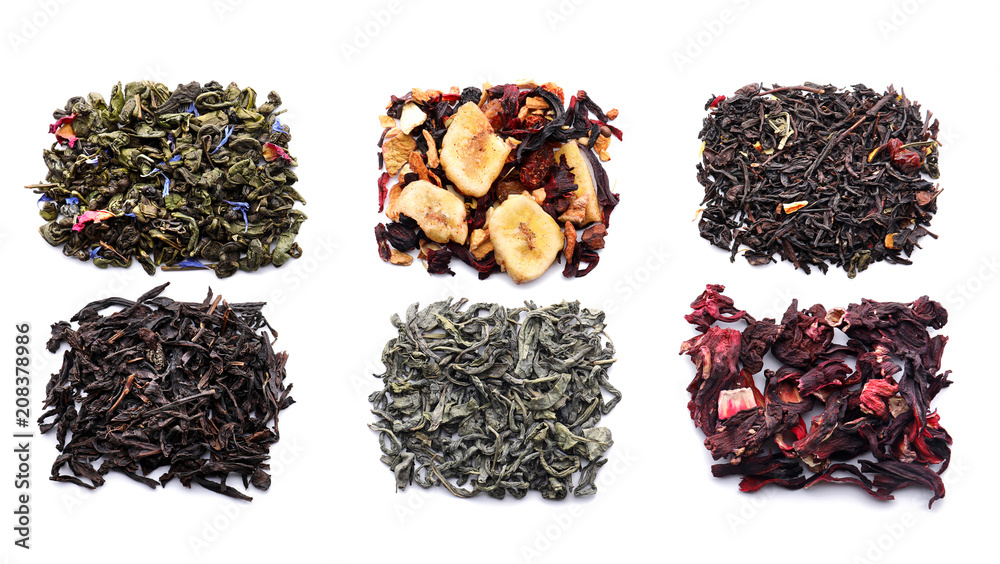 Fototapeta premium Different types of tea on white background