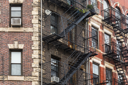 A fire escape of an apartment building in New York city.