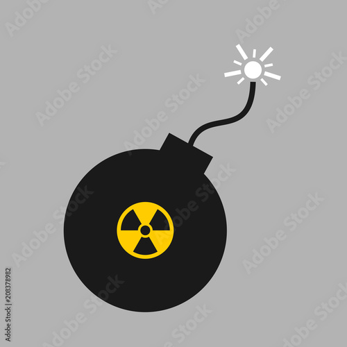 Nuclear and atomic bomb - weapon and exposive of mass destruction. Old historical time bomb with symbol of radiation and radioactivity. Vector illustration photo