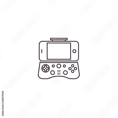 Game controller for smartphone or tablet - line icon on isolated background. Mobile phone gamepad, joypad, joystick in thin outline design.