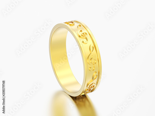3D illustration gold modern music ring with note treble clef