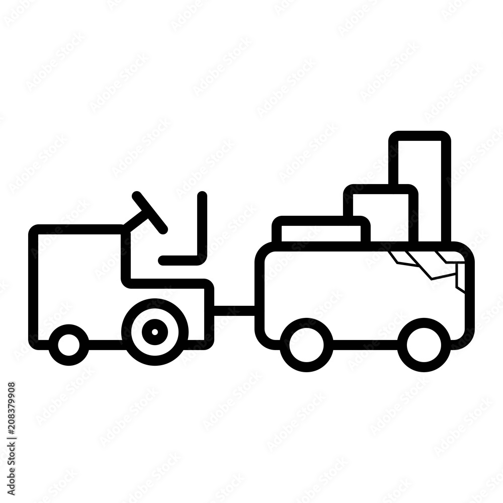 Airport luggage towing truck icon