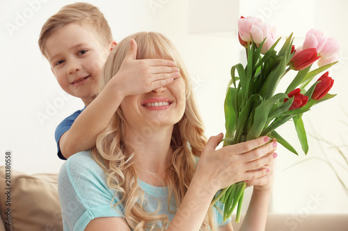 Cute little boy surprising ...