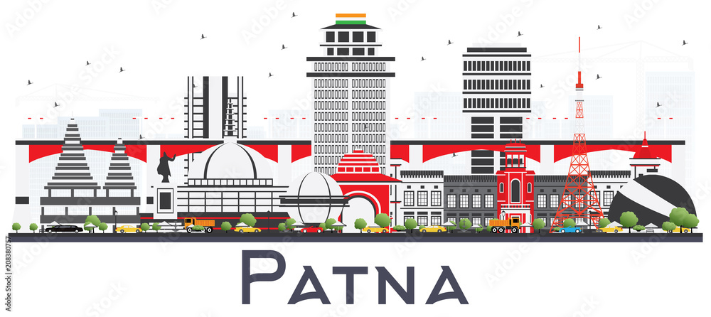 Patna India City Skyline with Gray Buildings Isolated on White.