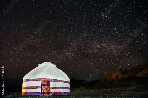 yurt in the steppes of Kazakhstan under the stars night