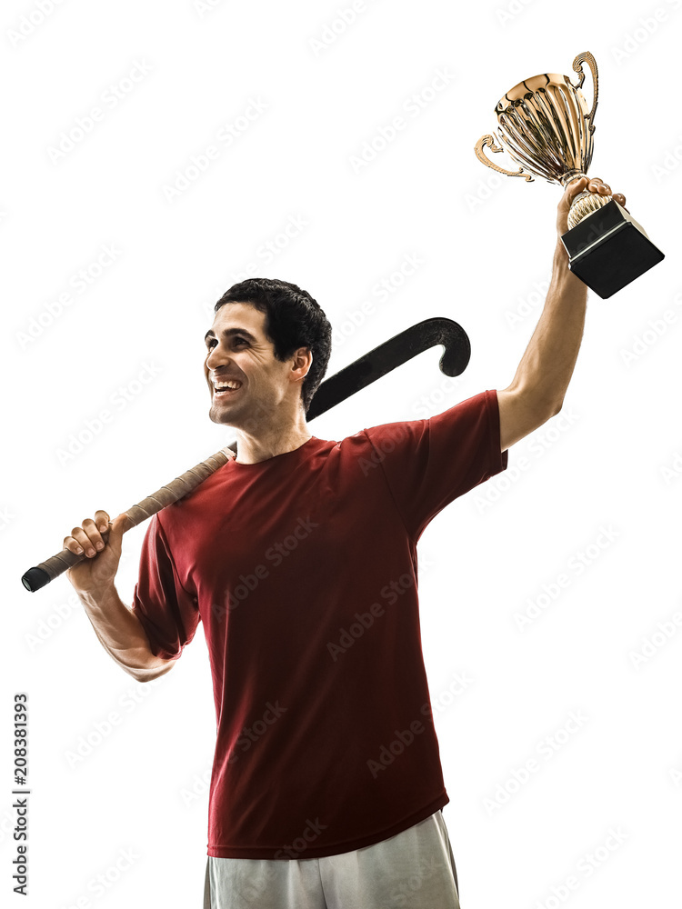 Fototapeta premium one caucasian field hockey player man isolated silhouette on white background