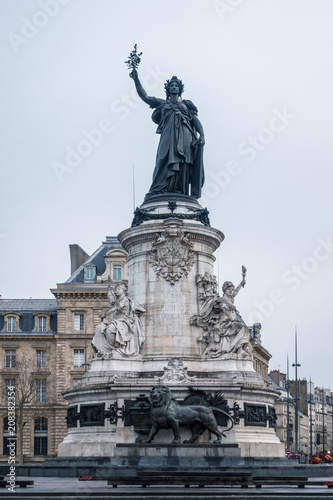 Marianne statue, national symbol of the French Republic at Place de la Republique in Paris, France photo
