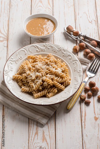 fusilli with hazelnut pesto