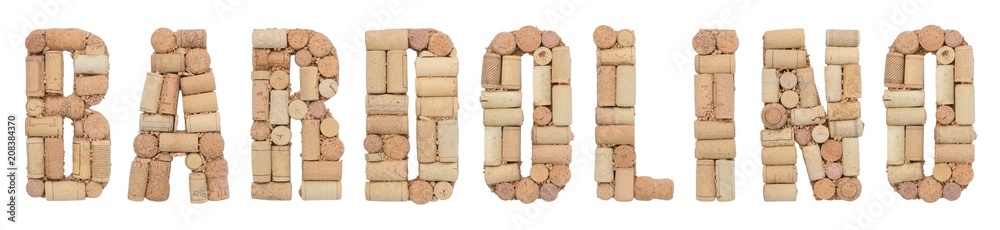 Word Bardolino made of wine corks Isolated on white background
